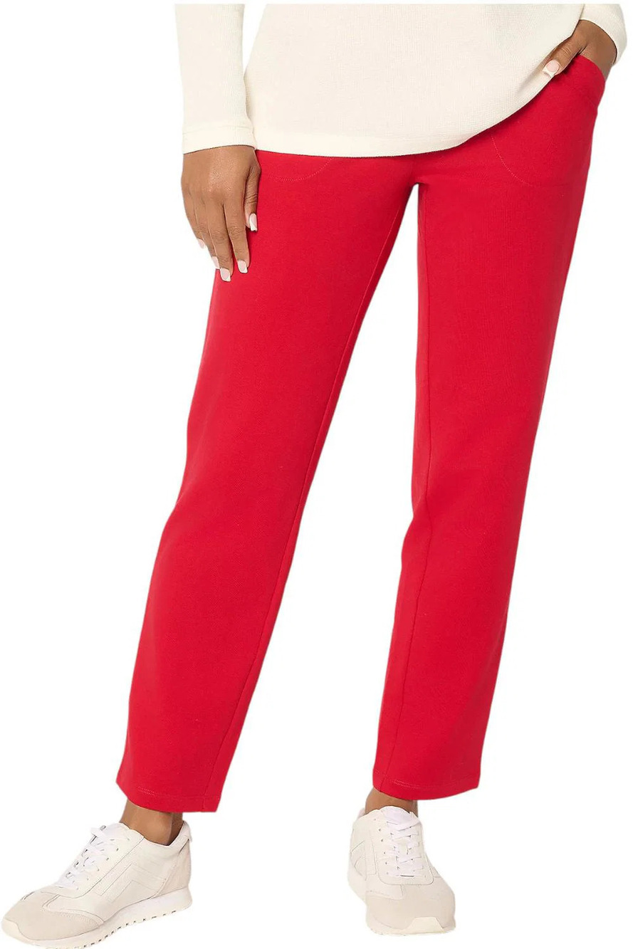 Denim & Co. Women's EasyWear French Terry Pant Apple Red - Petites